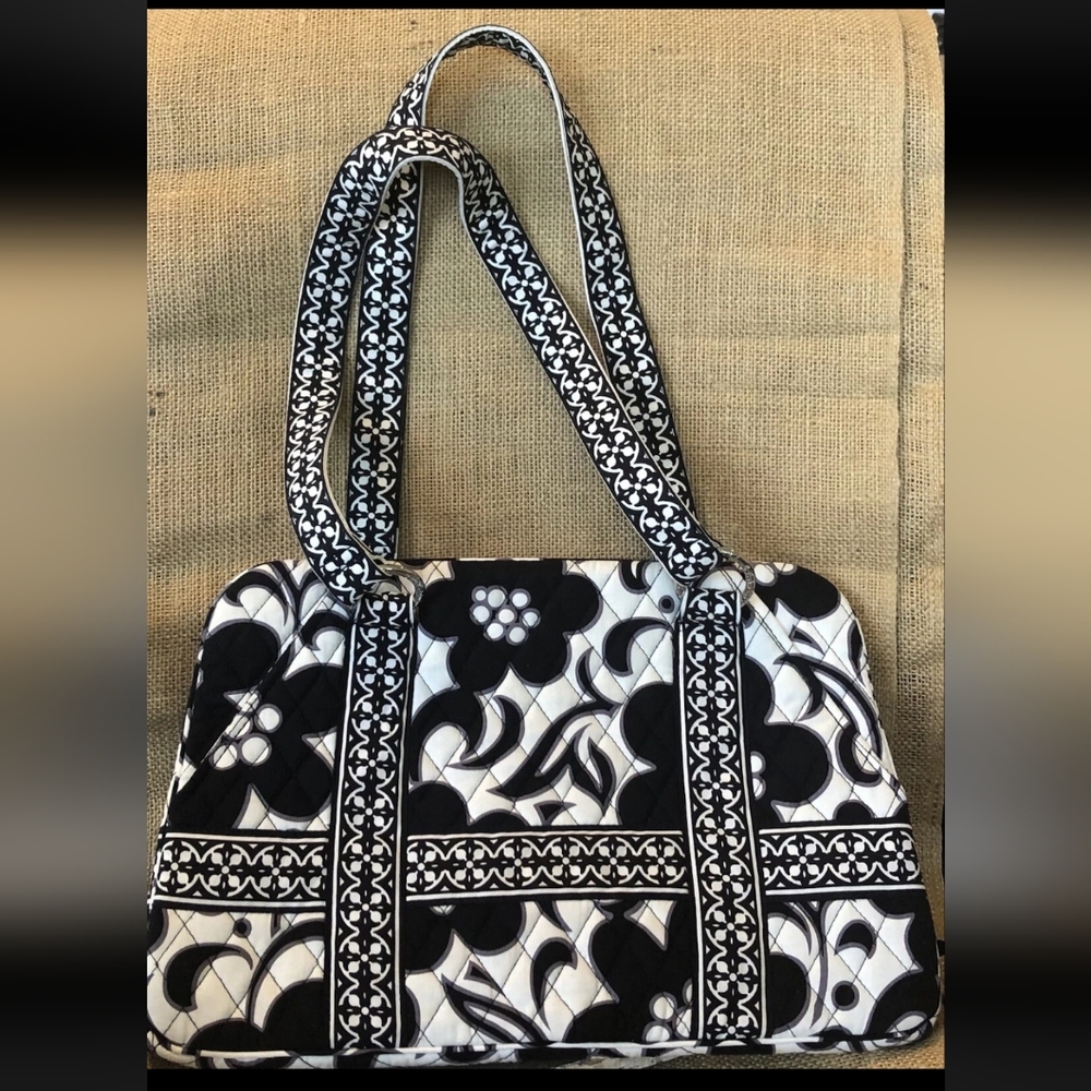 Floral Black White Women's Purse Bag Tote 14x10x5
